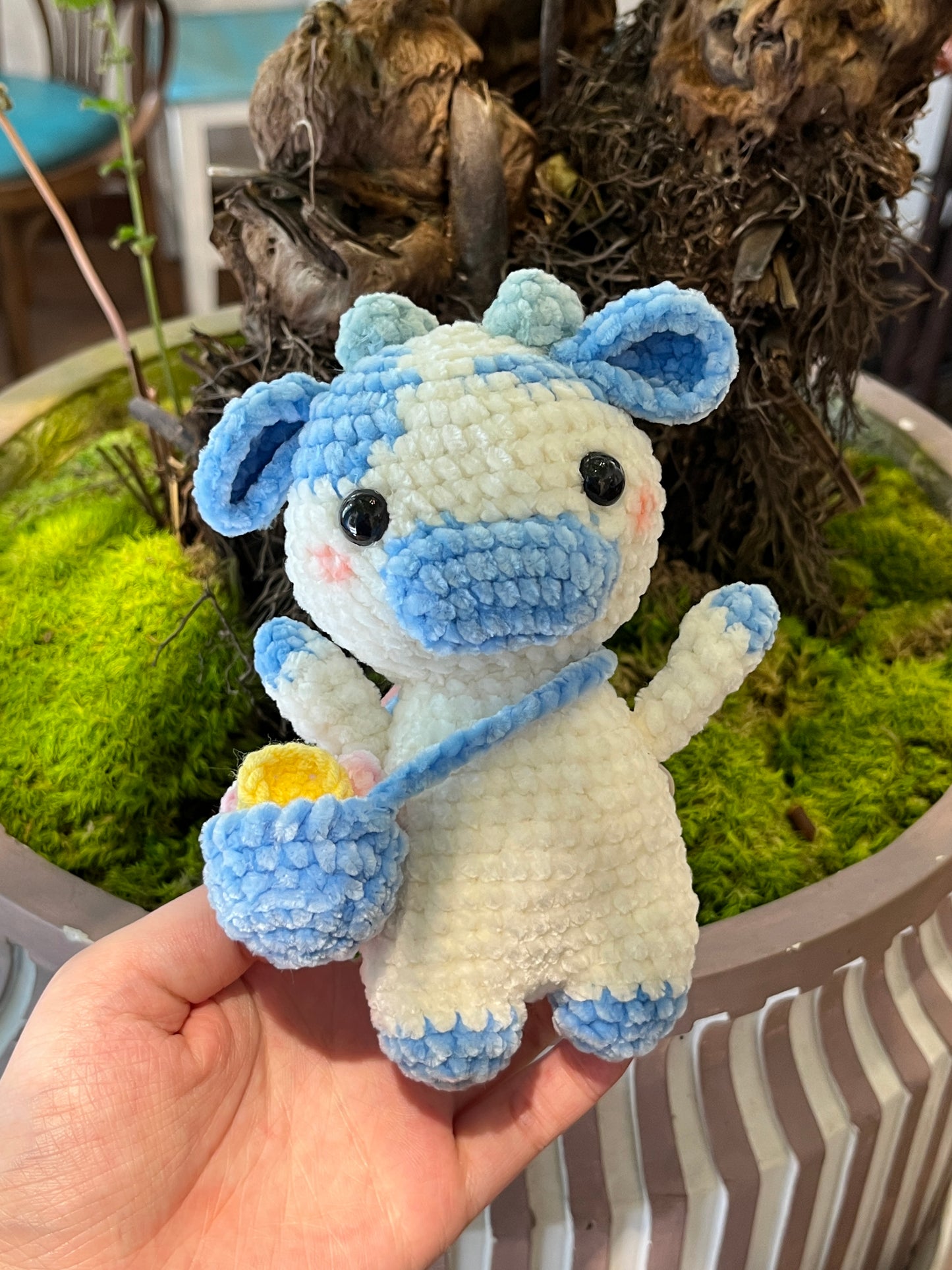 Crochet Blue Cow, Farm animal toy, handmade gift