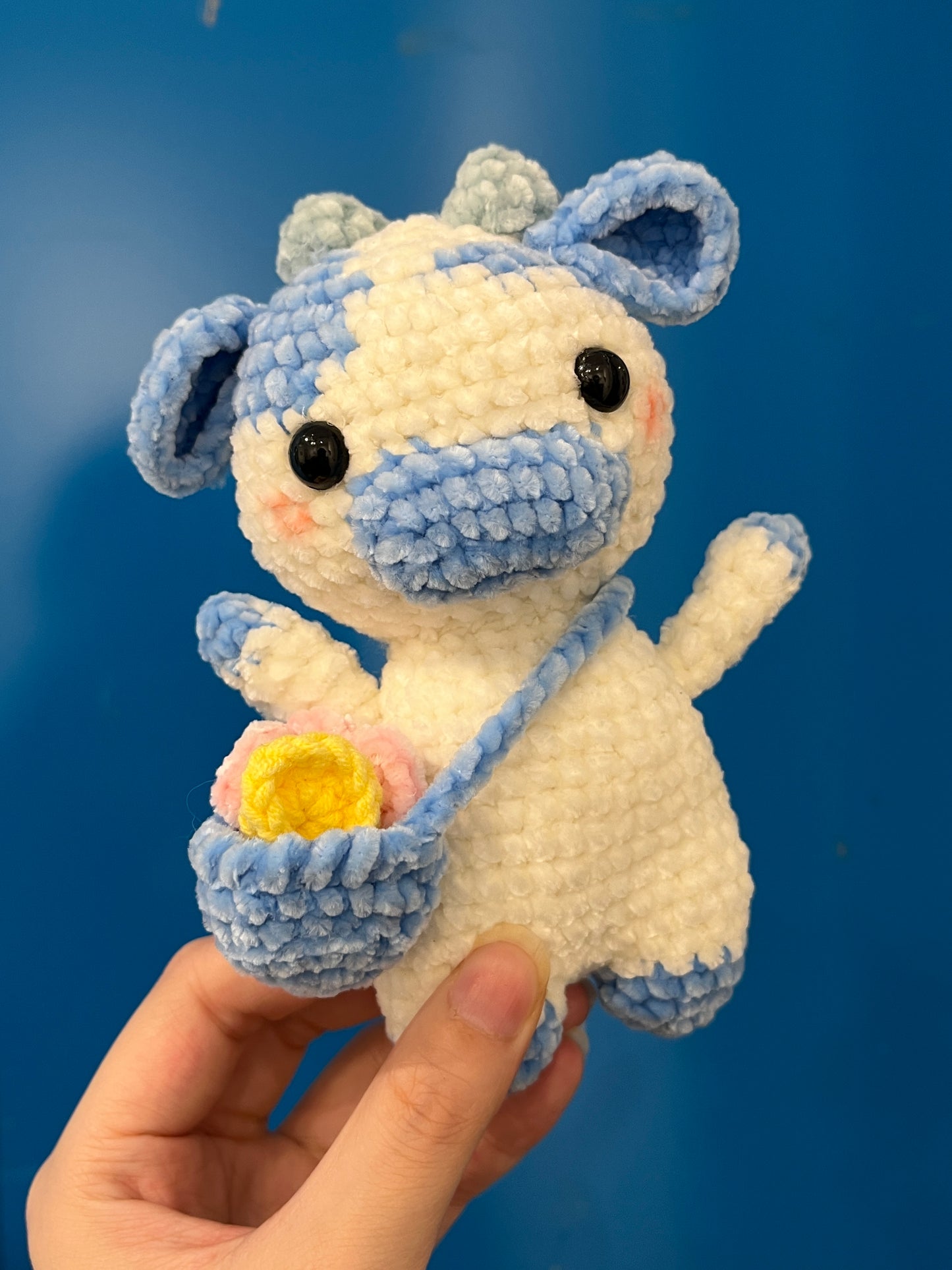 Crochet Blue Cow, Farm animal toy, handmade gift