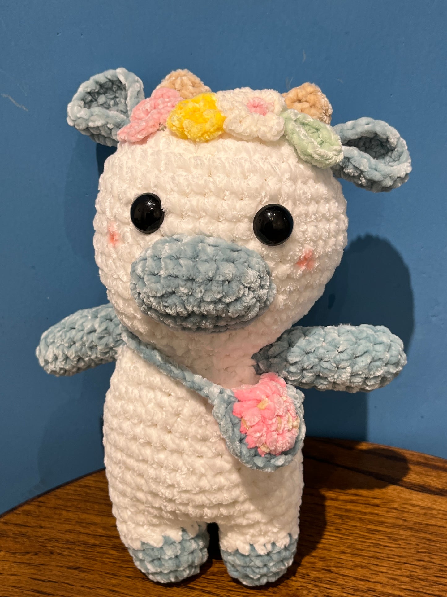 Crochet Ocean Blue Cow, Farm animal toy, Handmade gift