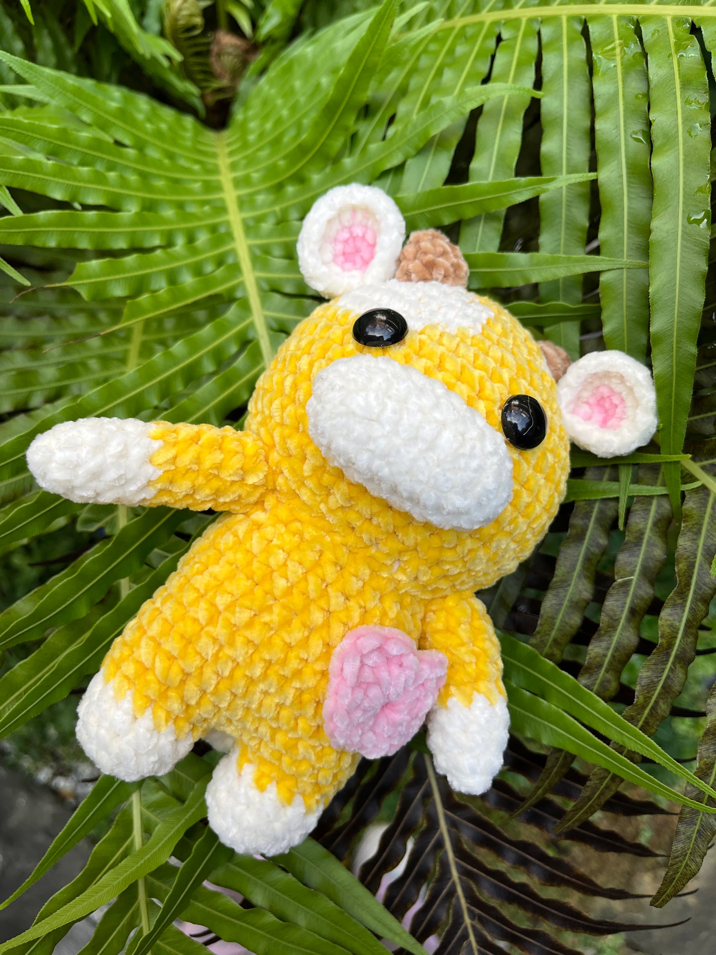Small Yellow crochet cow, Farm animal toy, Handmade gift