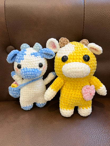 Small Yellow crochet cow, Farm animal toy, Handmade gift