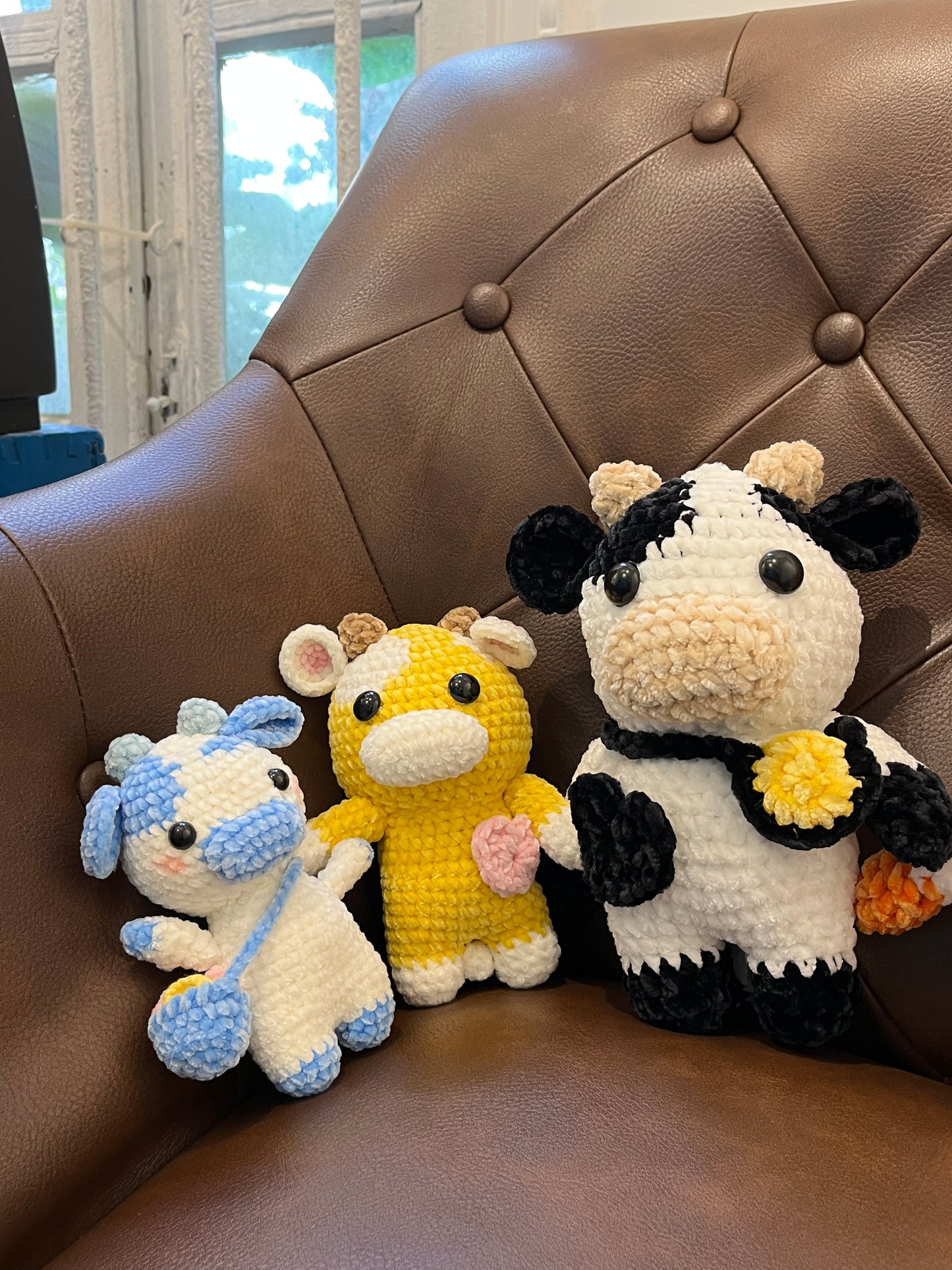 Black-white crochet cow, Farm animal toy, Handmade gift