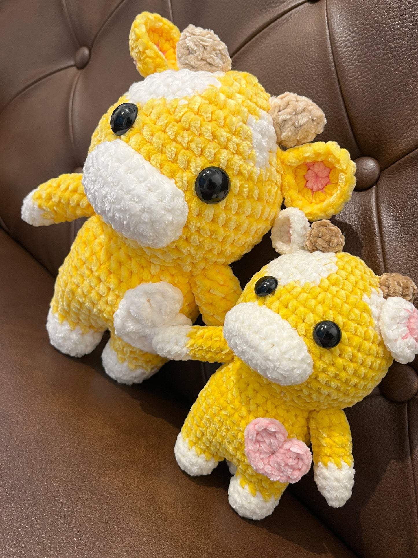 Small Yellow crochet cow, Farm animal toy, Handmade gift