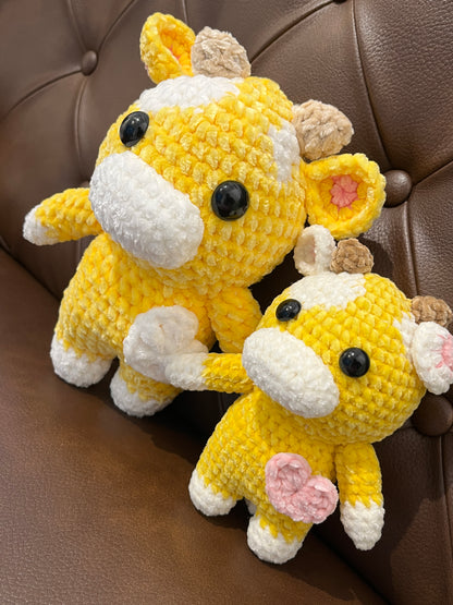 Small Yellow crochet cow, Farm animal toy, Handmade gift