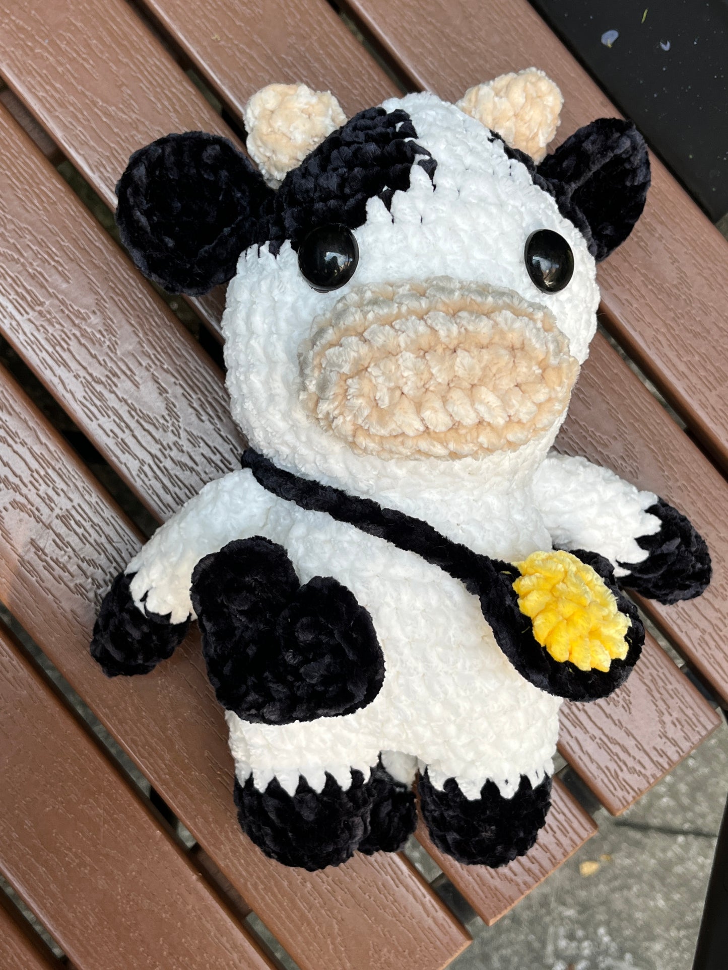Black-white crochet cow, Farm animal toy, Handmade gift