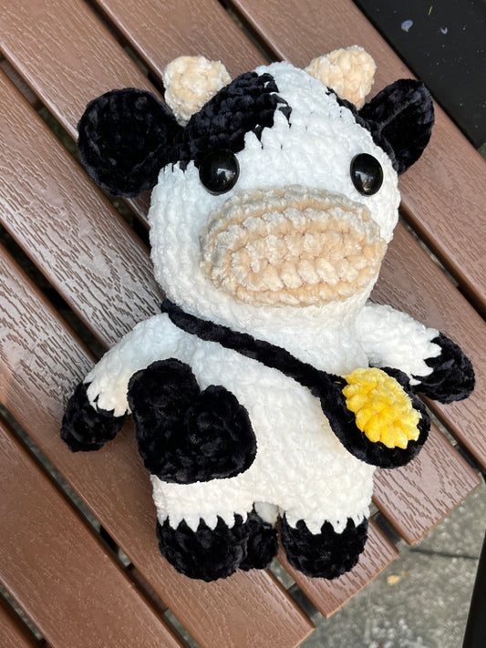Black-white crochet cow, Farm animal toy, Handmade gift