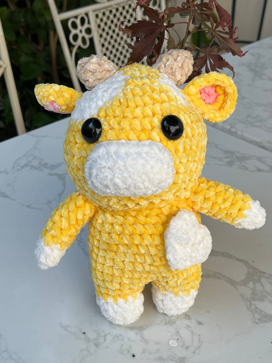Yellow crochet cow, Farm animal toy, handmade gift