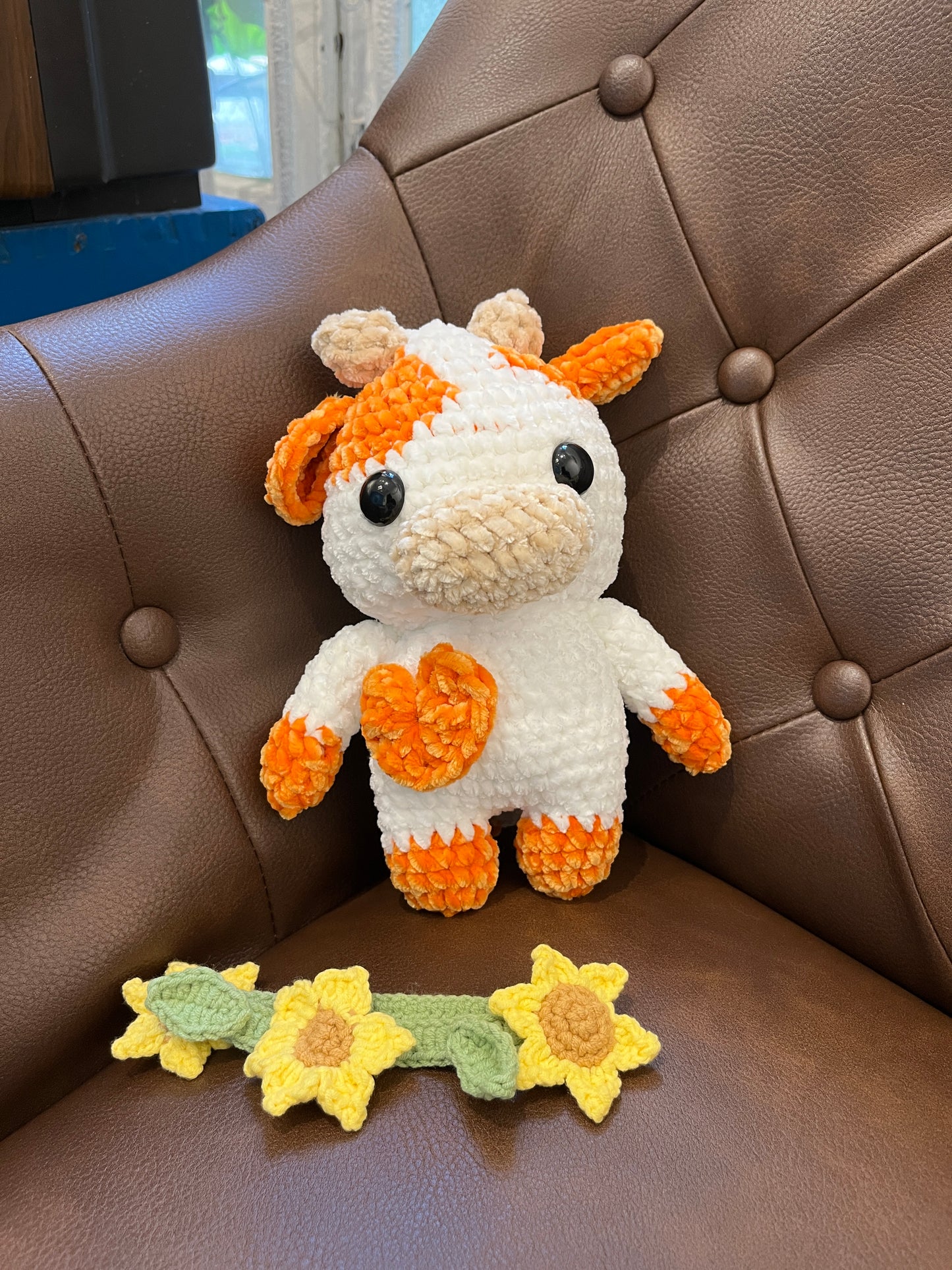 Orange crochet cow, Farm animal toy, Handmade gift