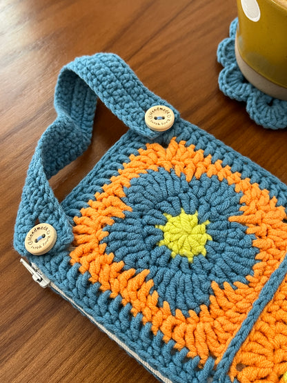 Handmade Flower Crochet Phone Bag, Handmade Flower Purse, Handmade Cosmetic Bag, handmade gift