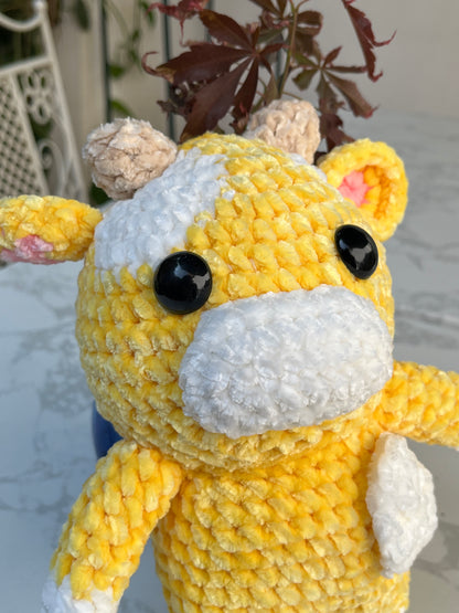 Yellow crochet cow, Farm animal toy, handmade gift