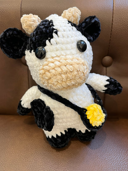 Black-white crochet cow, Farm animal toy, Handmade gift