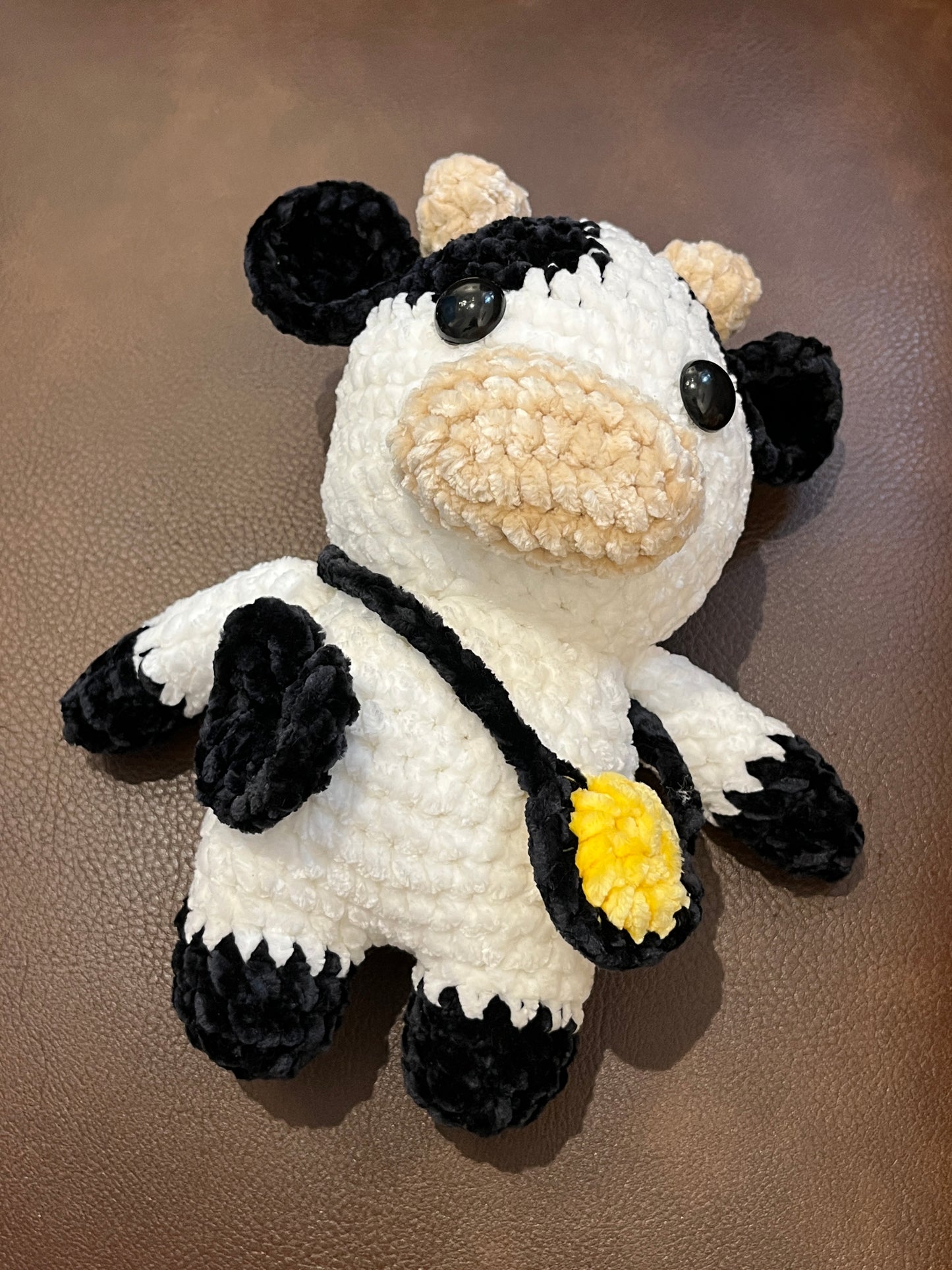 Black-white crochet cow, Farm animal toy, Handmade gift