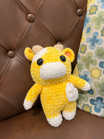 Yellow crochet cow, Farm animal toy, handmade gift
