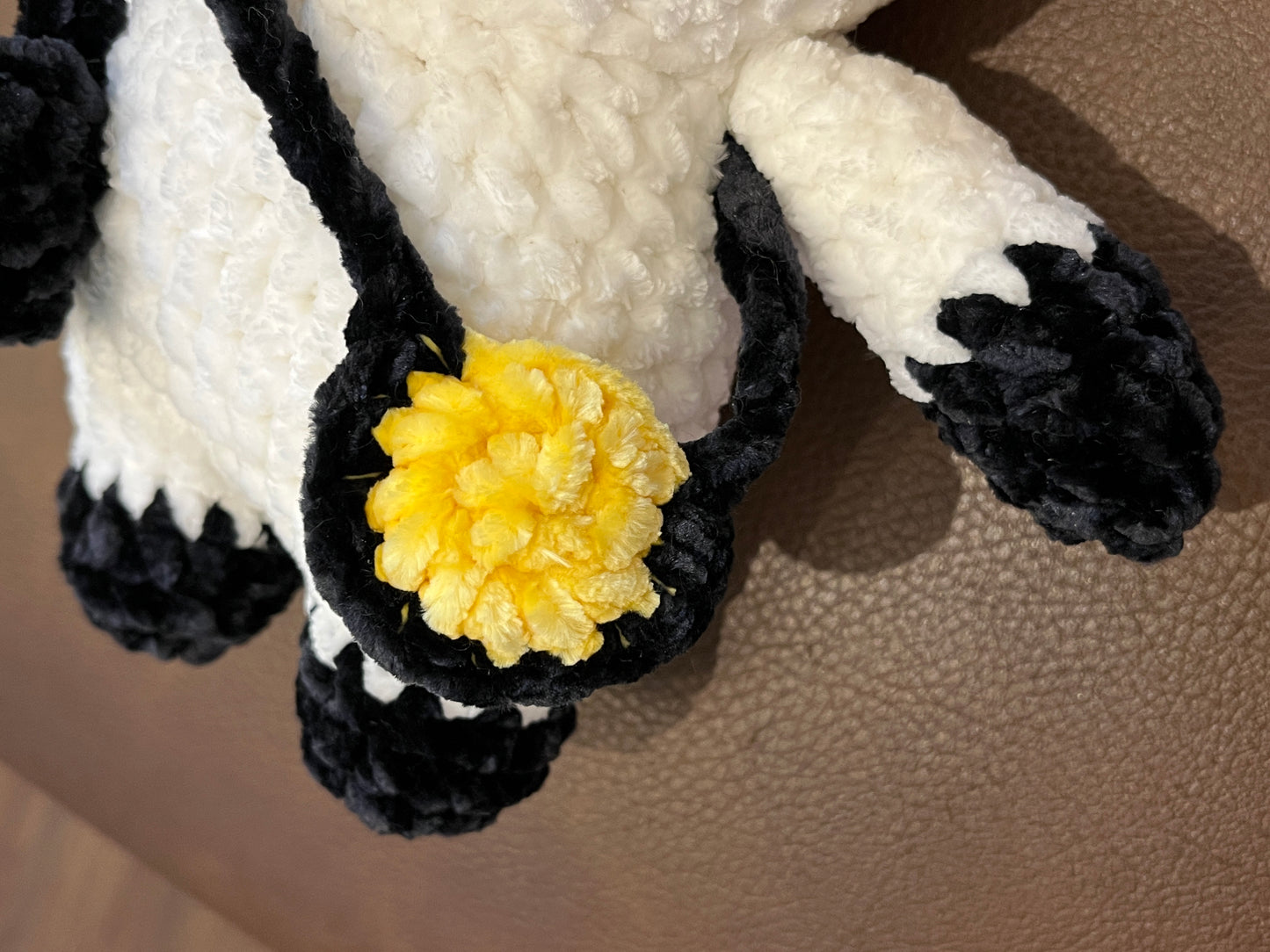 Black-white crochet cow, Farm animal toy, Handmade gift