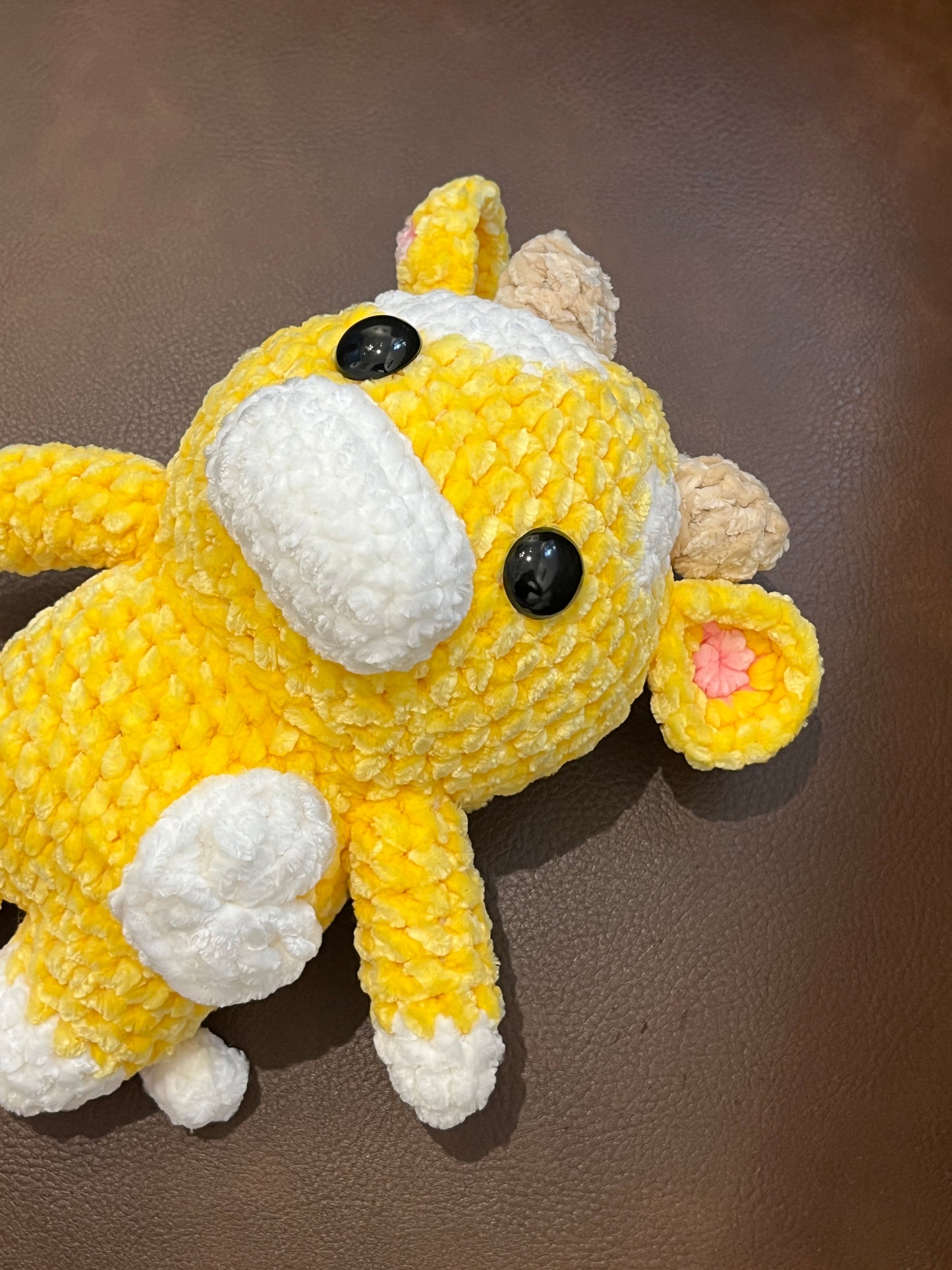 Yellow crochet cow, Farm animal toy, handmade gift