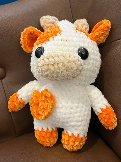 Orange crochet cow, Farm animal toy, Handmade gift