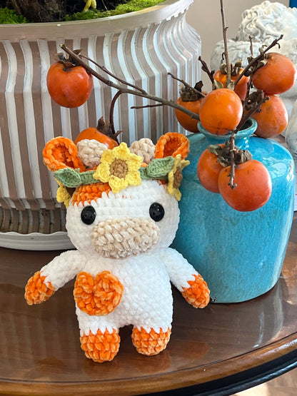 Orange crochet cow, Farm animal toy, Handmade gift