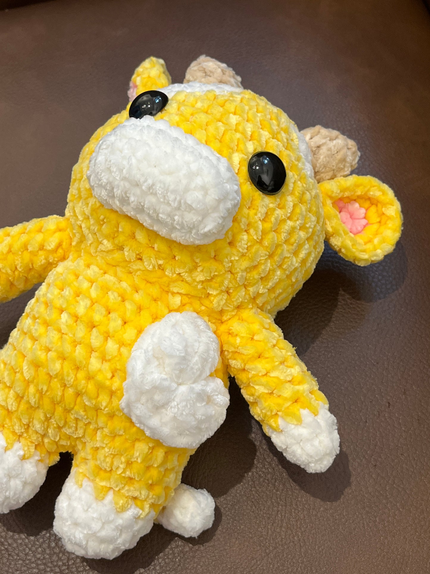 Yellow crochet cow, Farm animal toy, handmade gift