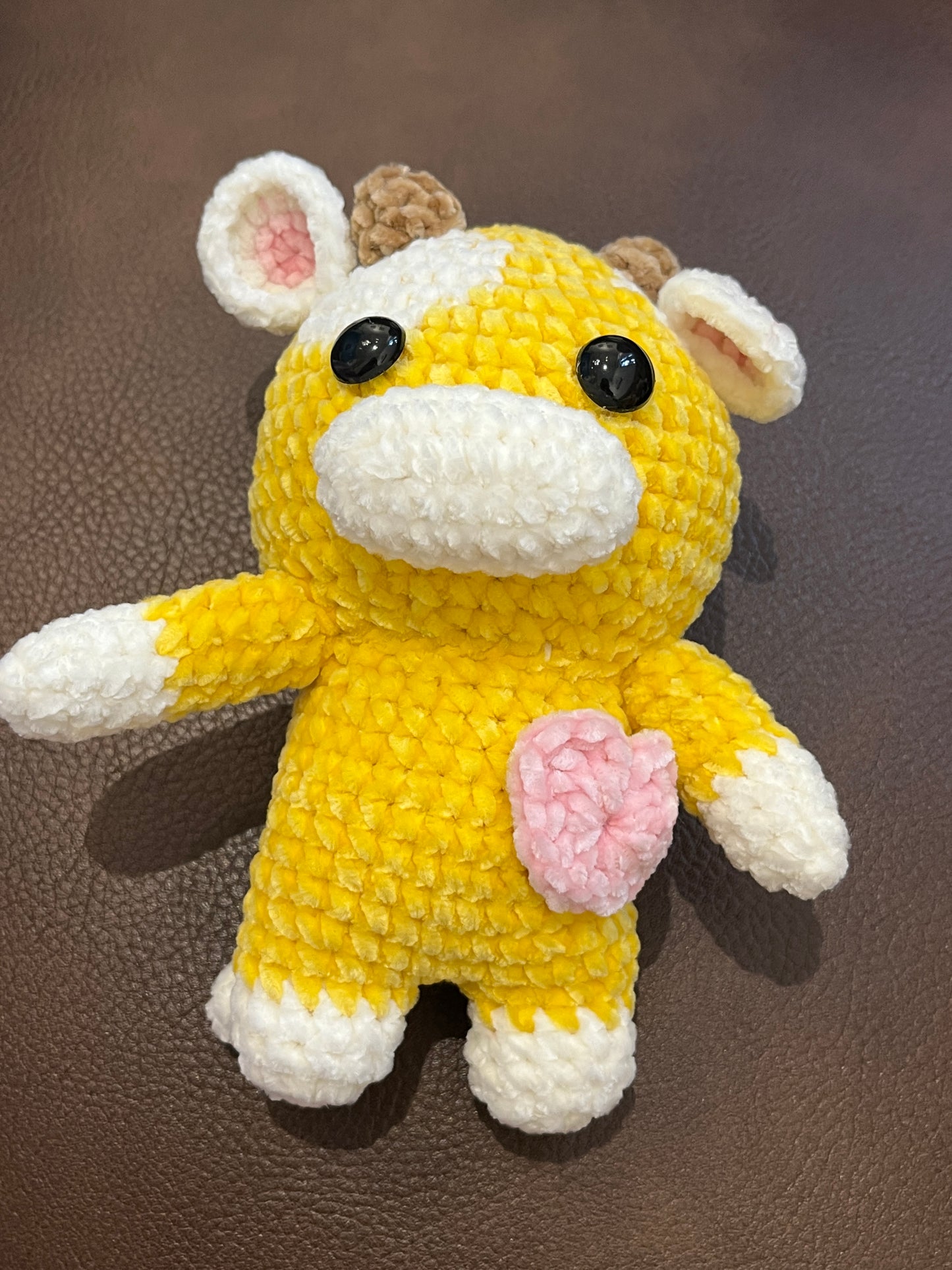 Small Yellow crochet cow, Farm animal toy, Handmade gift