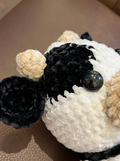 Black-white crochet cow, Farm animal toy, Handmade gift