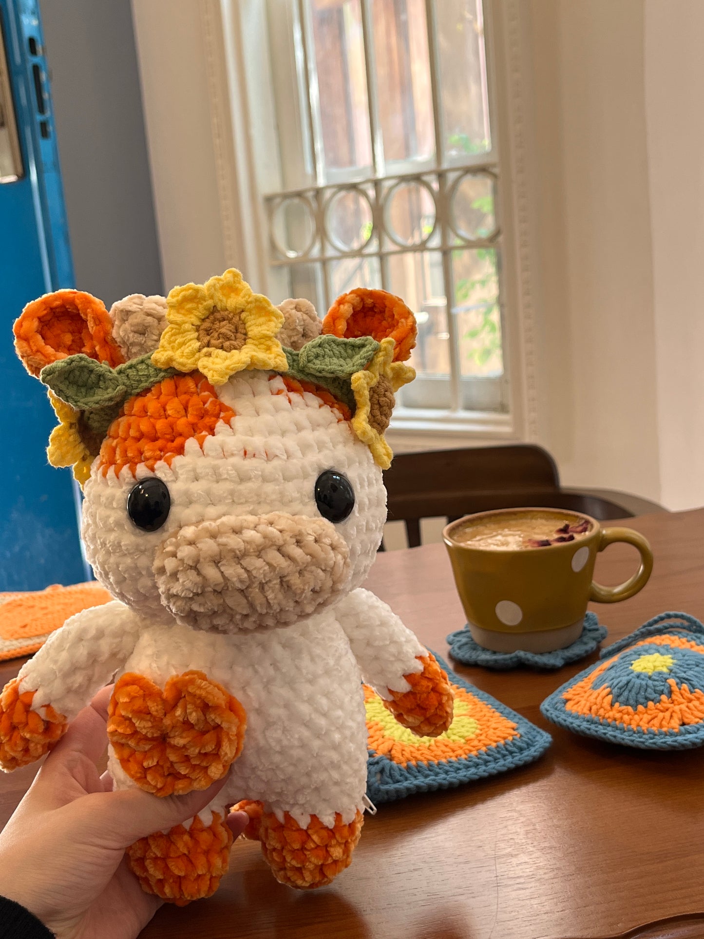 Orange crochet cow, Farm animal toy, Handmade gift