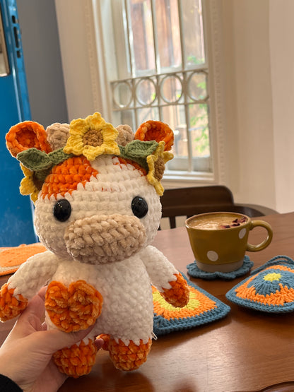 Orange crochet cow, Farm animal toy, Handmade gift