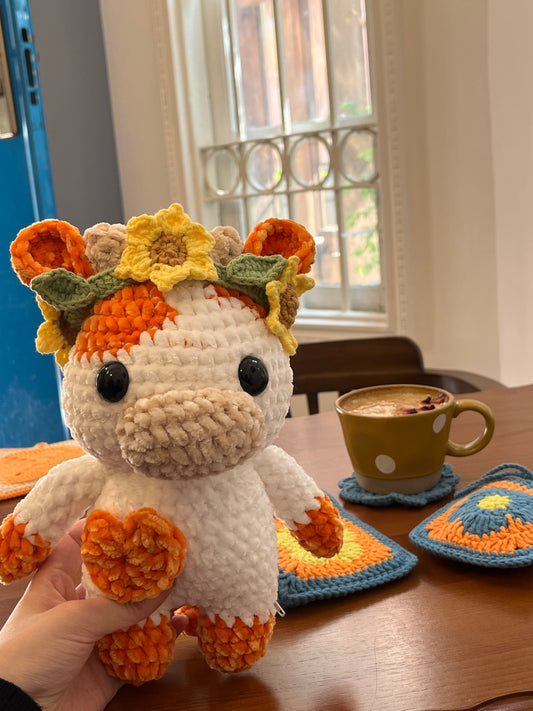 Orange crochet cow, Farm animal toy, Handmade gift