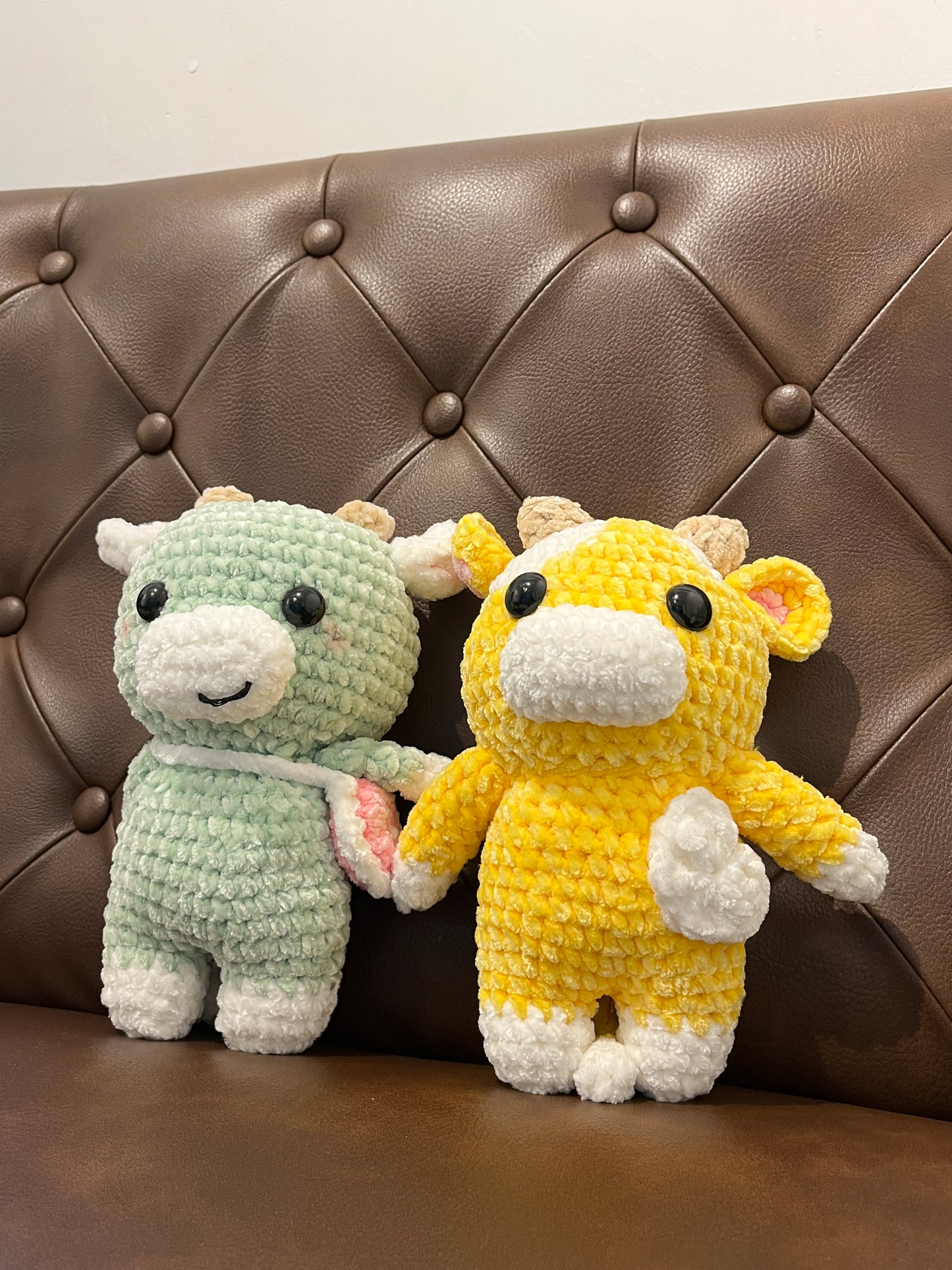 Yellow crochet cow, Farm animal toy, handmade gift