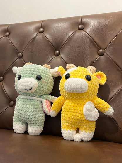 Yellow crochet cow, Farm animal toy, handmade gift