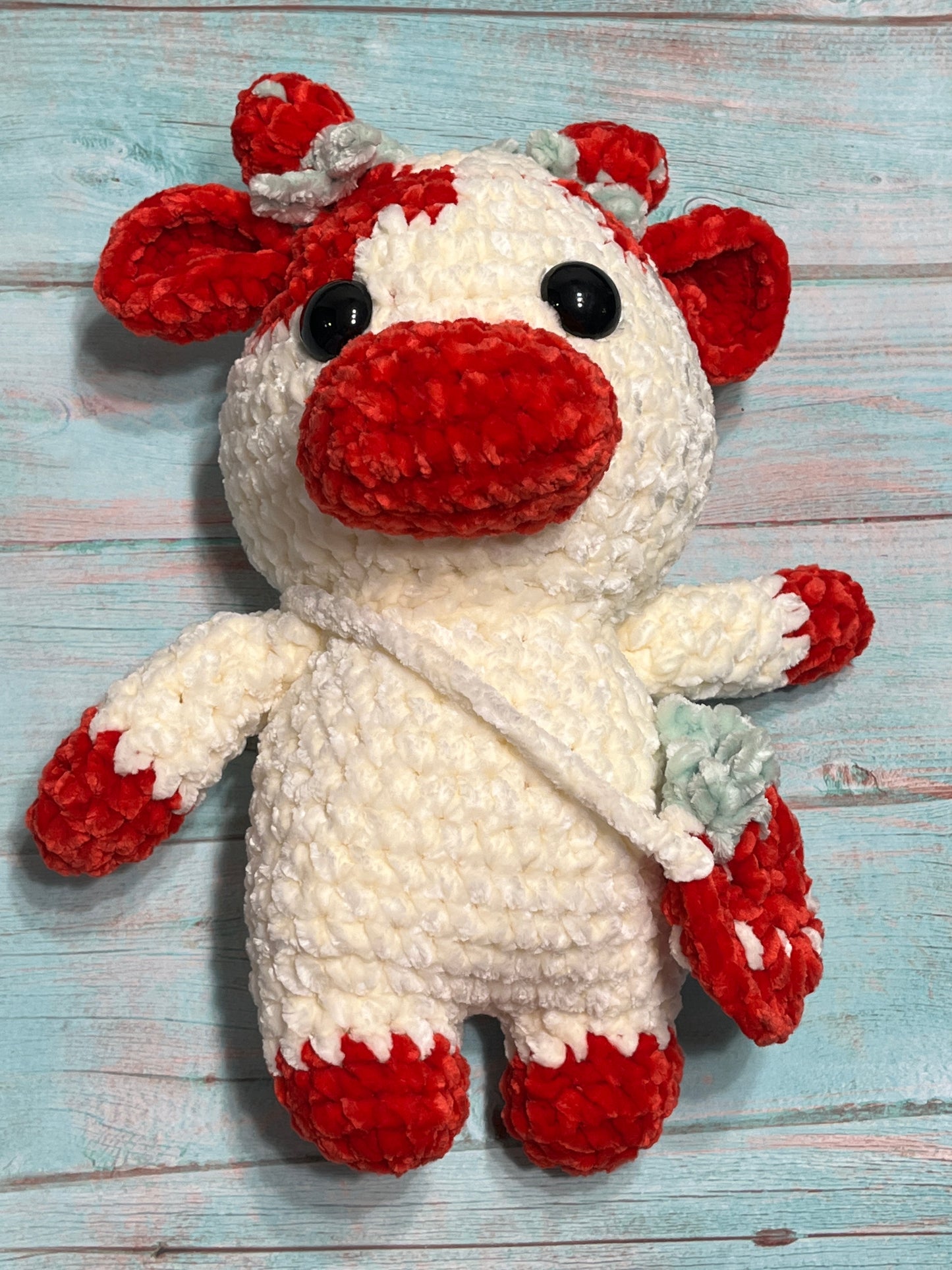 Strawberry crochet cow, Farm animal toy, handmade gift