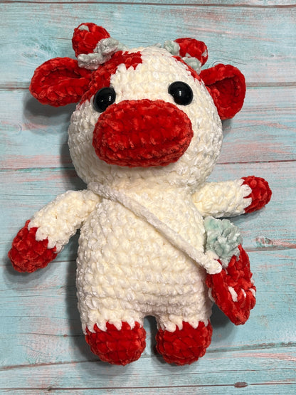 Strawberry crochet cow, Farm animal toy, handmade gift
