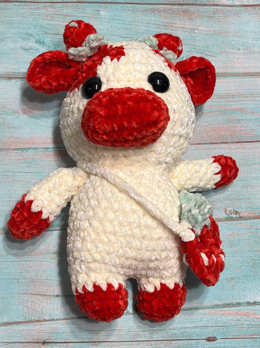 Strawberry crochet cow, Farm animal toy, handmade gift