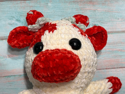 Strawberry crochet cow, Farm animal toy, handmade gift
