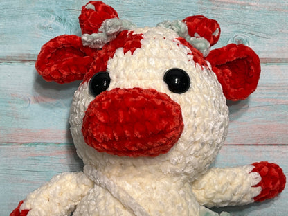 Strawberry crochet cow, Farm animal toy, handmade gift