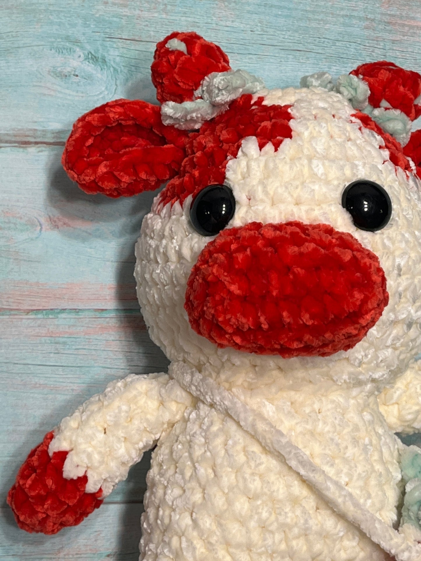 Strawberry crochet cow, Farm animal toy, handmade gift