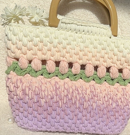 Crochet Gradient Pink/Purple tulip Tote bag, handmade flower tote bag, Cute knit tulip bag, handmade gift