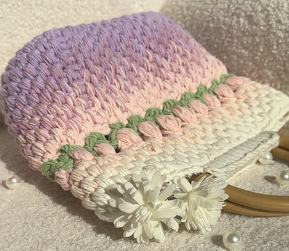 Crochet Gradient Pink/Purple tulip Tote bag, handmade flower tote bag, Cute knit tulip bag, handmade gift