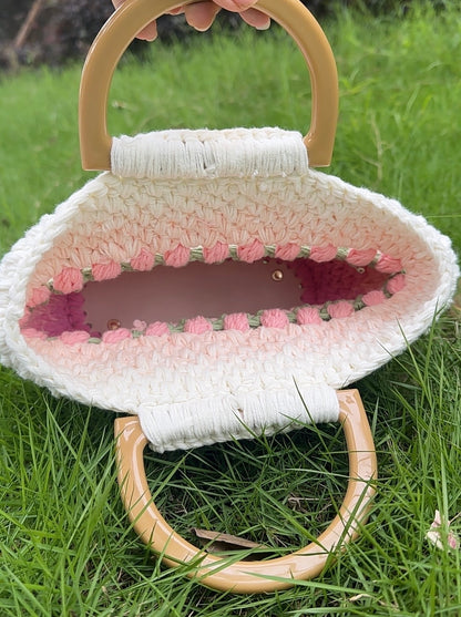 Crochet Gradient Pink/Purple tulip Tote bag, handmade flower tote bag, Cute knit tulip bag, handmade gift