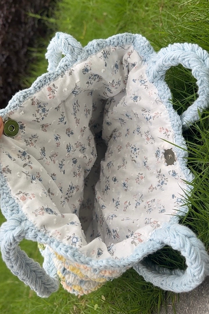 Crochet Tulip Shoulder Tote Bag, Handmade Flower Bag, Cute Knit Tulip Bag, handmade gift, Crochet Tote Bag