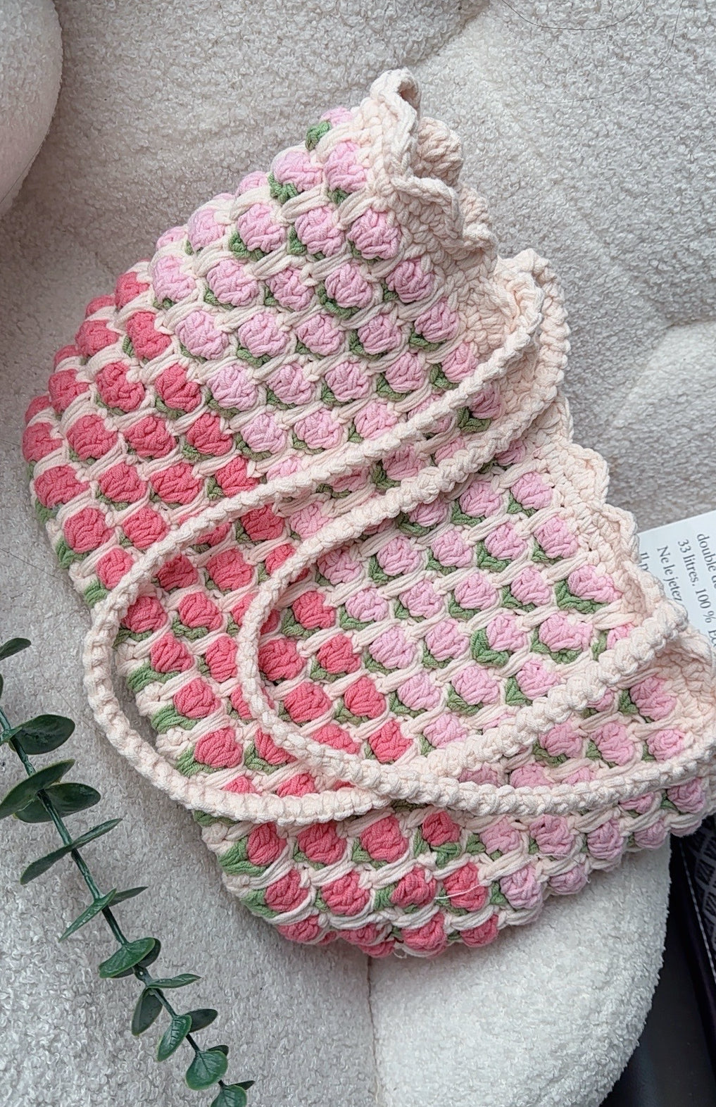 Crochet Tulip Shoulder Tote Bag, Handmade Flower Bag, Cute Knit Tulip Bag, handmade gift, Crochet Tote Bag