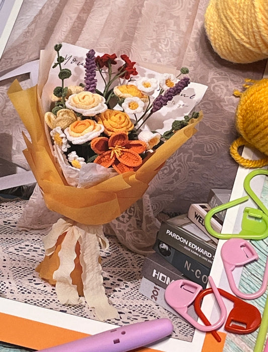 Flower bouquet Crochet kit, crochet project, flower crochet pattern, DIY craft kit, birthday gift, Graduation Bouquet, Valentine's Day