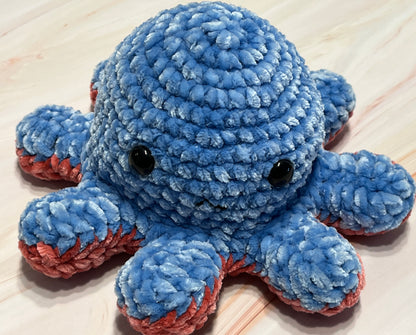 Crochet Orange-Blue Reversible Octopus, animal toy, handmade gift