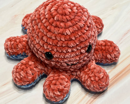 Crochet Orange-Blue Reversible Octopus, animal toy, handmade gift