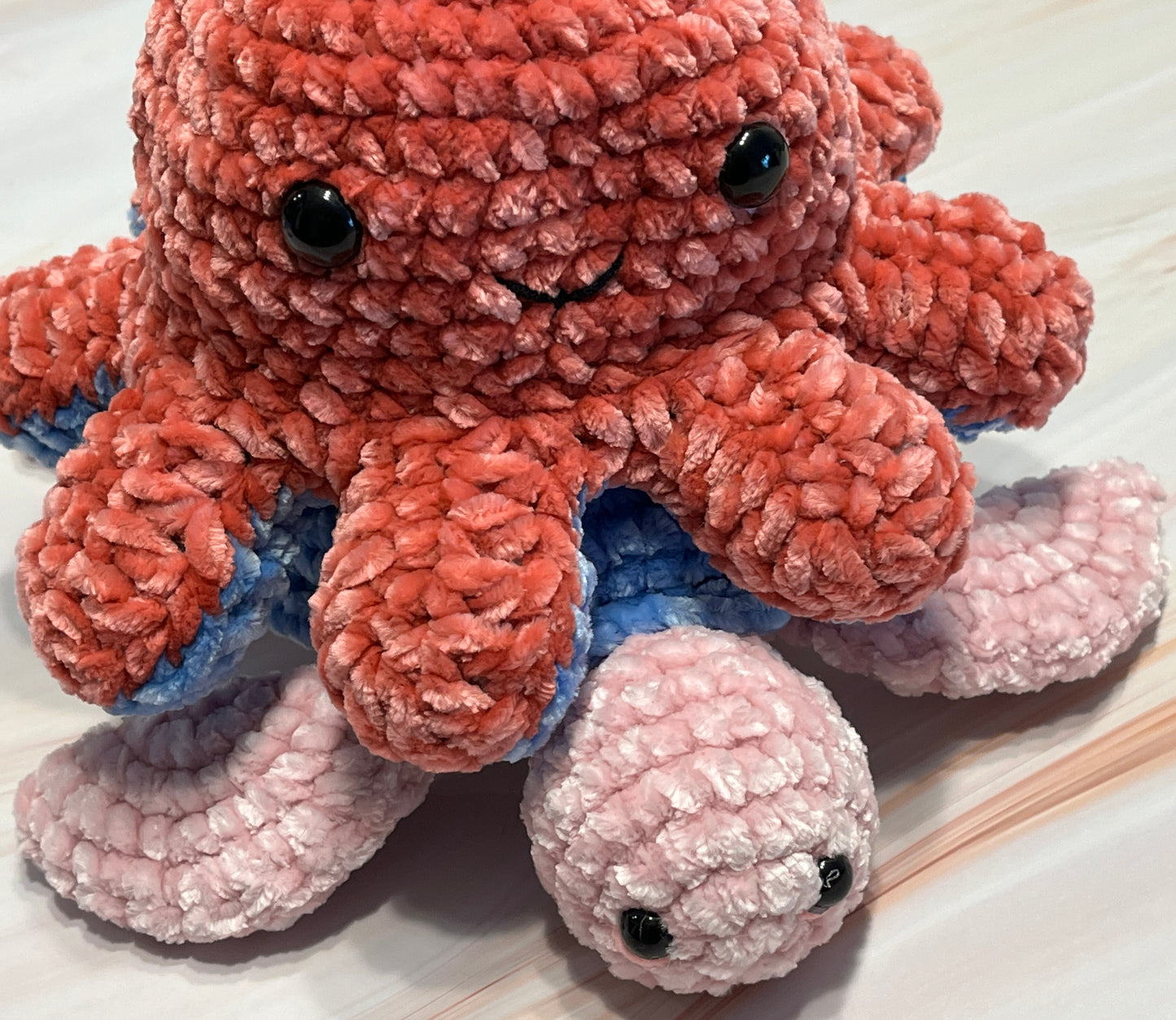 Crochet Orange-Blue Reversible Octopus, animal toy, handmade gift