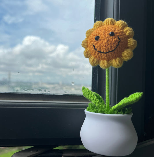 Crochet Sunflowers in Plant Pot - Cute Home Decor and Office Desk Accessory, Gift Idea for Her, Knitted Sunflower, Crochet Sunflower, motivational affirmations, positive daily reminders