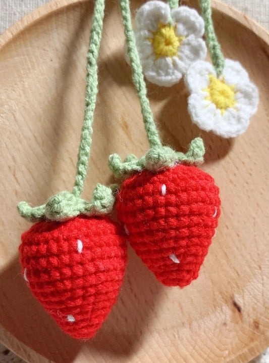 Strawberry hanging decor, Mirror Hanging Car Accessories, car crochet flower, car mirror hanging, crochet hanging, handmade gift