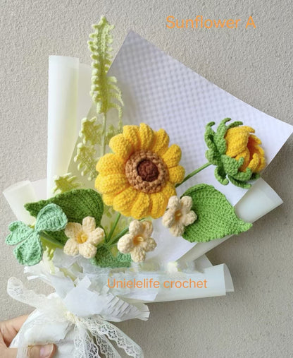 Crochet Flowers Bouquet, Handmade Gift, Sunflower, Clover, Christmas gift, Home Decor, Finished Product, Birthday, Girlfriend, Mom, Grandma, Gift For Her, Graduation