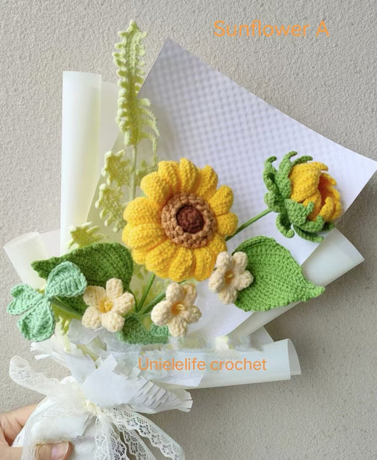 Crochet Flowers Bouquet, Handmade Gift, Sunflower, Clover, Christmas gift, Home Decor, Finished Product, Birthday, Girlfriend, Mom, Grandma, Gift For Her, Graduation