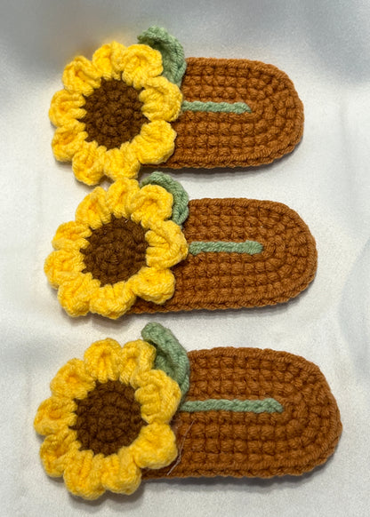 Cute Hair Barrette with Sunflower, Sunflower Hair Clips, Holiday Hair Clips, Handmade Crocheted Sunflower Hair Clip, Unique Hair Clips for Her, Sunflower lovers