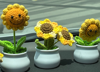 Crochet Sunflowers in Plant Pot - Cute Home Decor and Office Desk Accessory, Gift Idea for Her, Knitted Sunflower, Crochet Sunflower, motivational affirmations, positive daily reminders